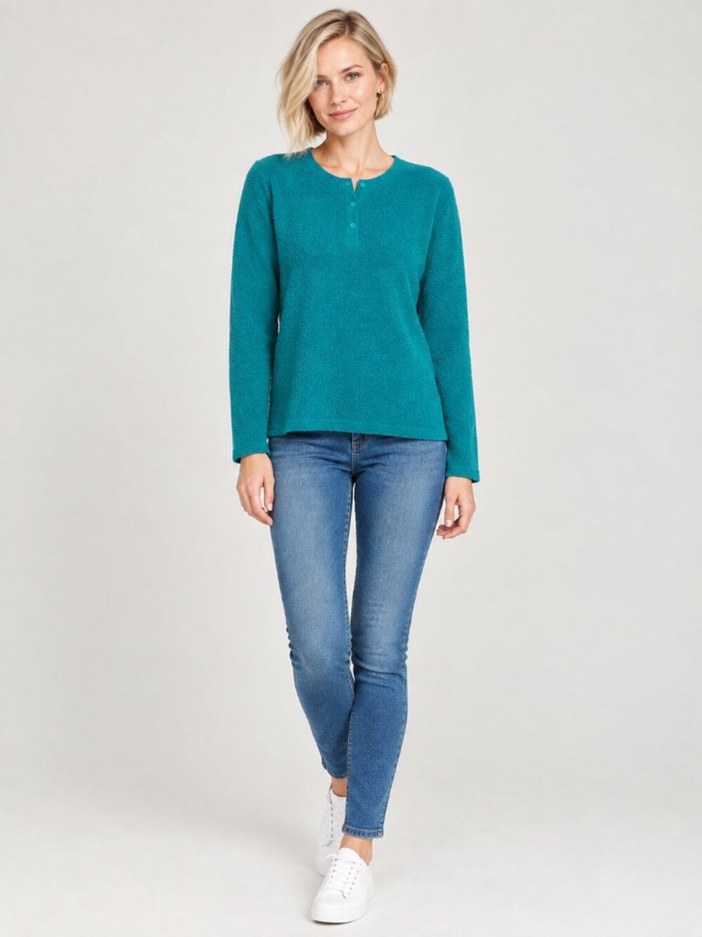 2/$30 Lands' End Polartec Fleece Henley Pullover Sweater Teal 18 #A4786